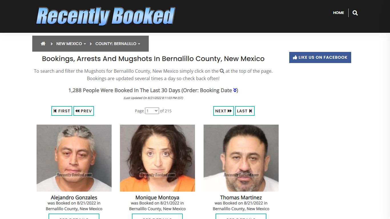 Bookings, Arrests and Mugshots in Bernalillo County, New Mexico